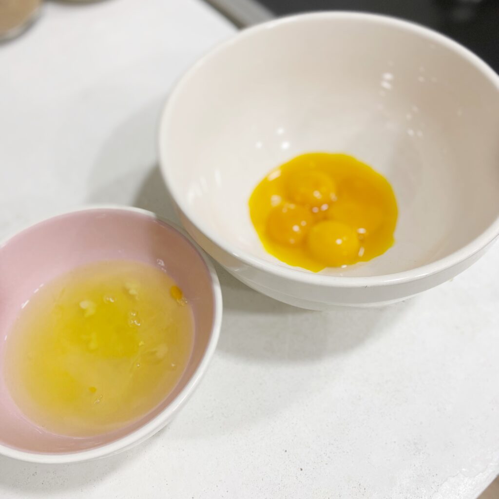 Egg yolks and egg whites for making bacon grease mayonnaise